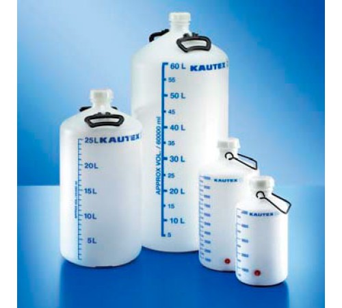 Бутыль Kautex толстостенная 10 л, HDPE, круглая, с синей градуировкой, Ø 50 мм, естественный цвет, с ручкой и крышкой, с резьбовым соединением Бутыль Kautex толстостенная 10 л, HDPE, круглая, с синей градуировкой, Ø 50 мм, естественный цвет, с ручкой и крышкой, с резьбовым соединением